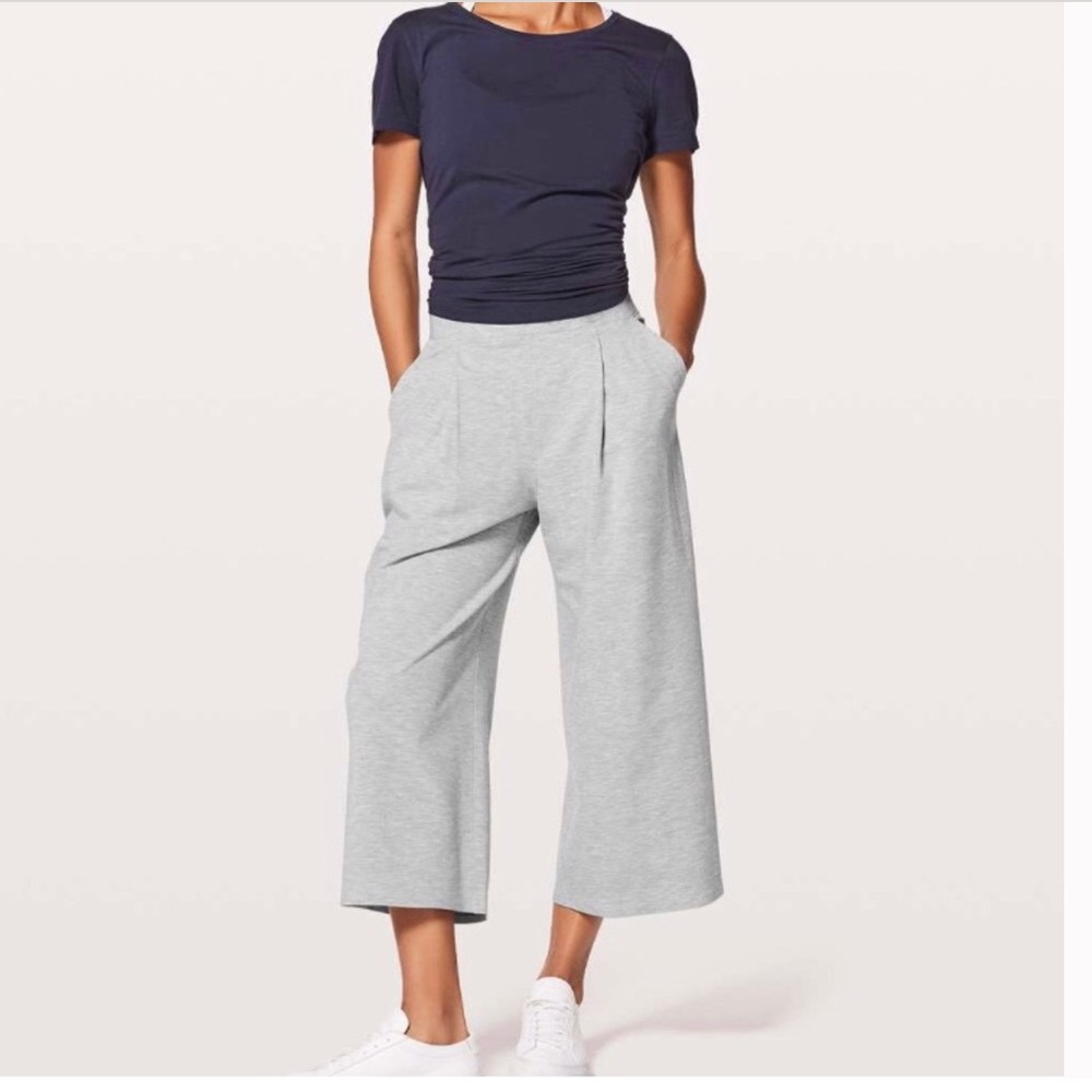 lululemon athletica Light Gray Cropped Wide-Leg Pants